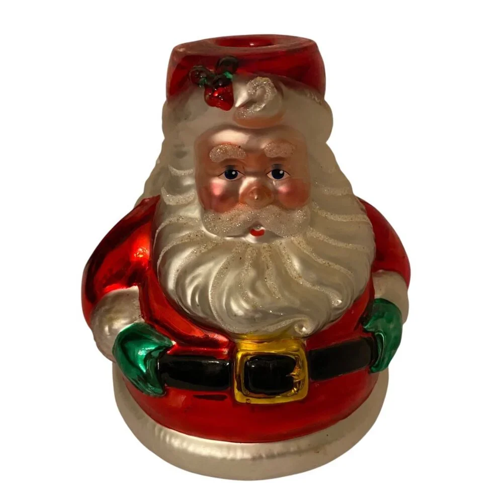 Dept 56 Handblown Glass Santa Claus Candleholder Figurine Vintage Christmas Red‎